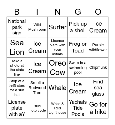 Operation Vacation Bingo Card
