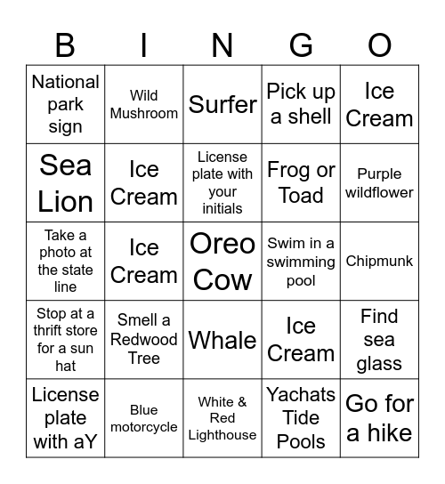 Operation Vacation Bingo Card
