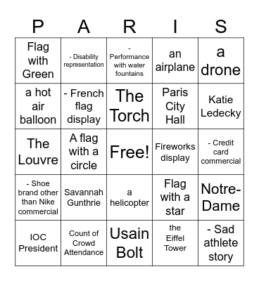 The Olympic Games Opening Ceremony Bingo Card