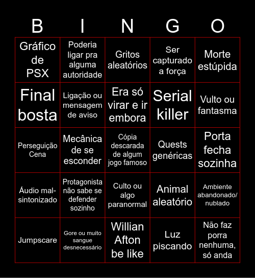 Bingo do Terror Bingo Card