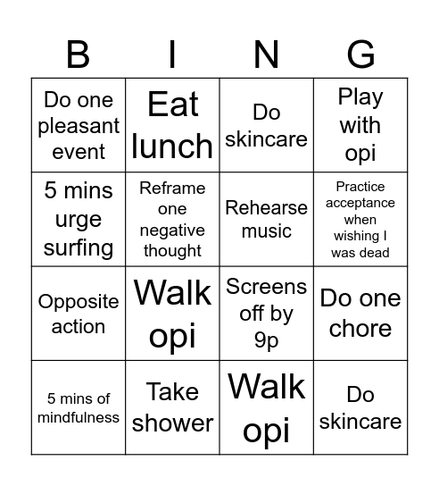 DBT Bingo Card