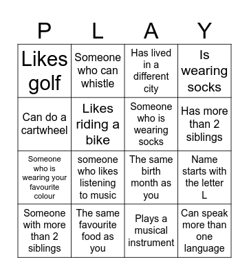 GET TO KNOW EACHOTHER Bingo Card