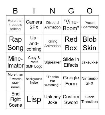 SMP Promo Vids Bingo Card