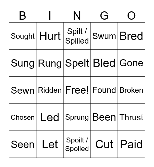 Verbs Bingo Card