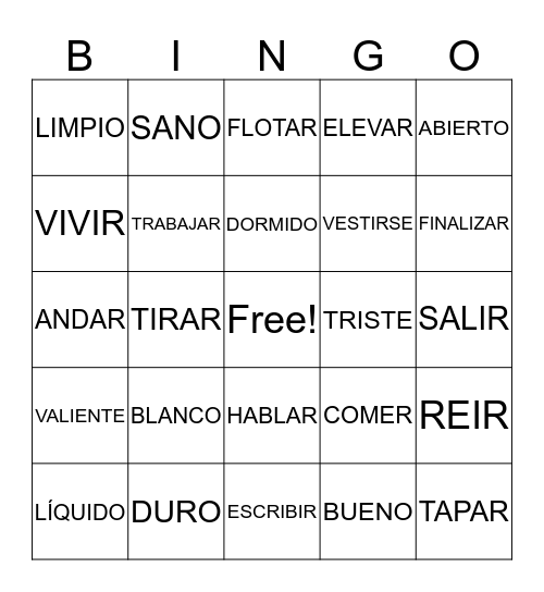ANTONIMOS Bingo Card