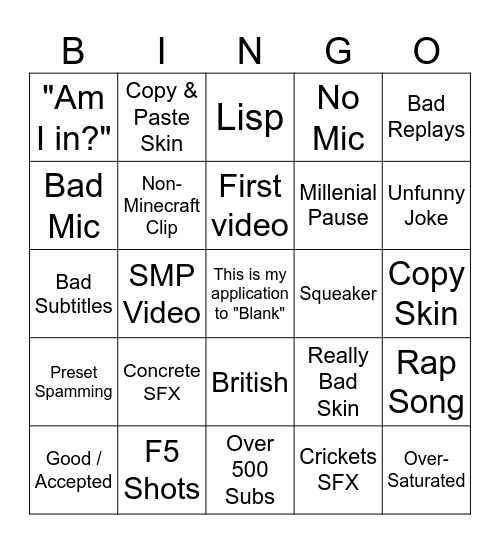 Applications Bingo Card