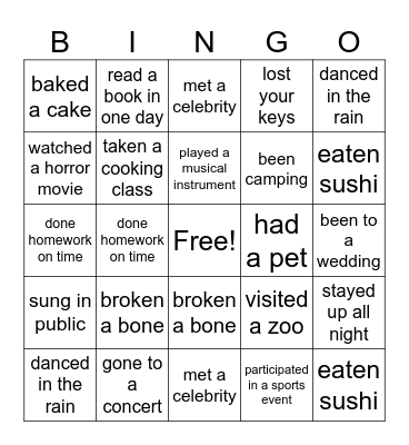 Have you ever... Bingo Card