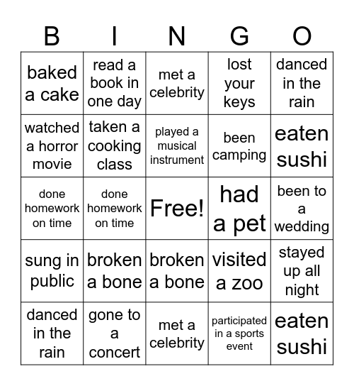 Have you ever... Bingo Card