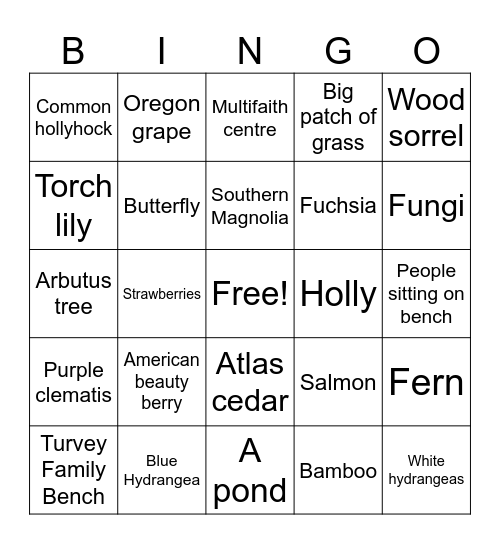 Nature Bingo Card