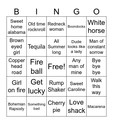 Karaoke Bingo Card