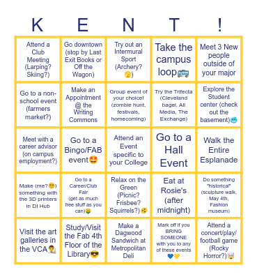 Kent State Involvement Bingo! Bingo Card