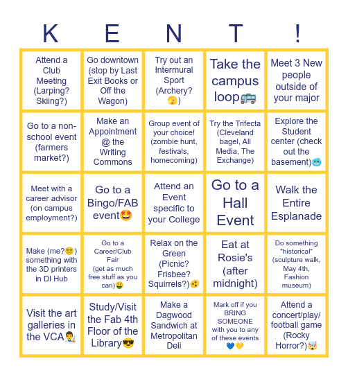 Kent State Involvement Bingo! Bingo Card