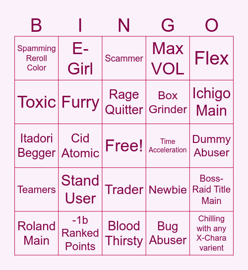 Sakura Stand Bingo Card