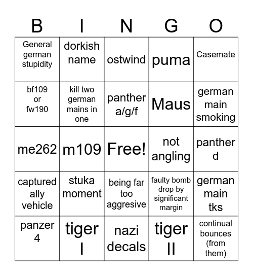 German main bingo Card