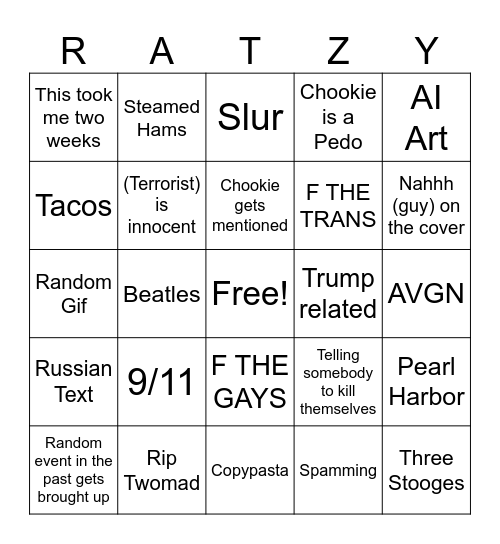 Ratzy Ringo Bingo Card