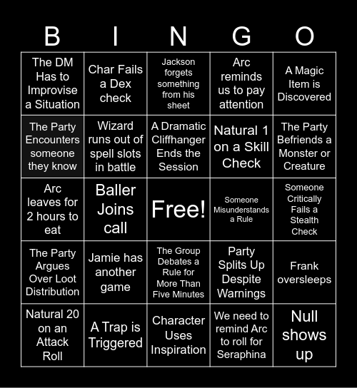 Ebingo Vanguard Bingo Card