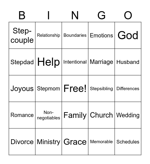 Blended Families Bingo Card