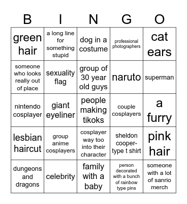 comiccon bingo Card
