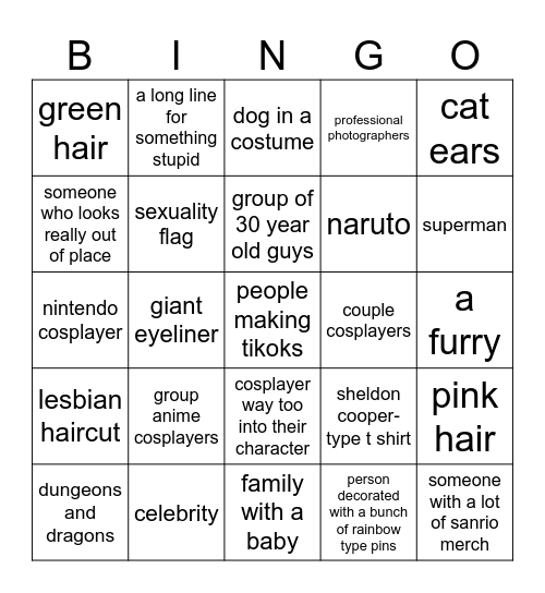 comiccon bingo Card