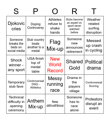 Slub Olympic Bingo 2024 Bingo Card