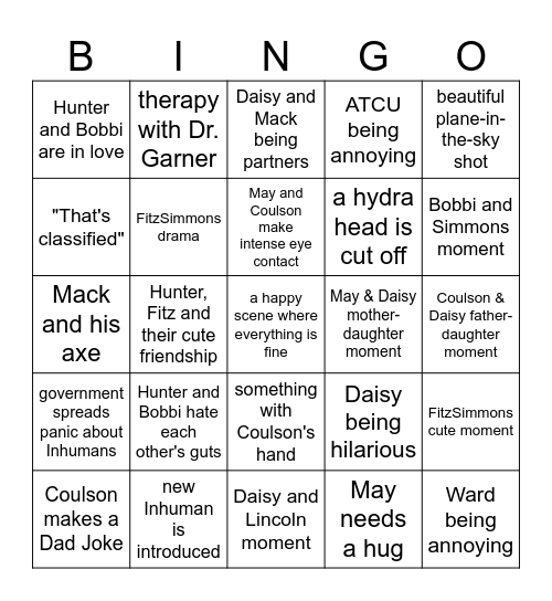 Agents of Shield Season 3 Bingo Card