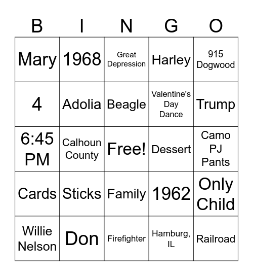 Grandpa’s 90th Birthday Bingo! Bingo Card
