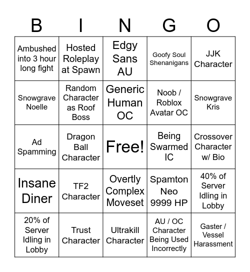 CDRP Bingo Card