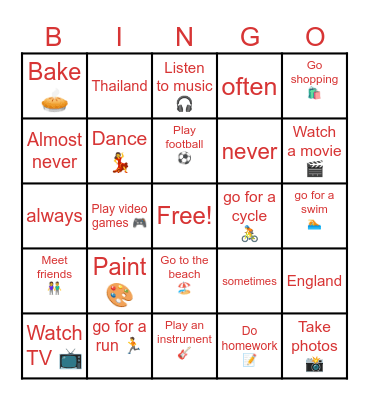Free Time Bingo Card