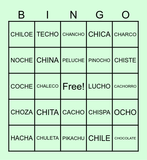 BINGO LETRA CH Bingo Card