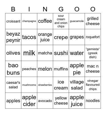 food uwulinios1 kind of enjoys Bingo Card