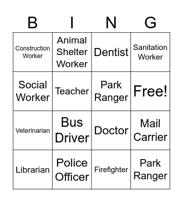 Community Helpers Bingo Card