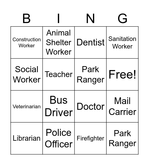 Community Helpers Bingo Card