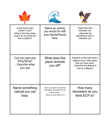 Nature Bingo! Bingo Card