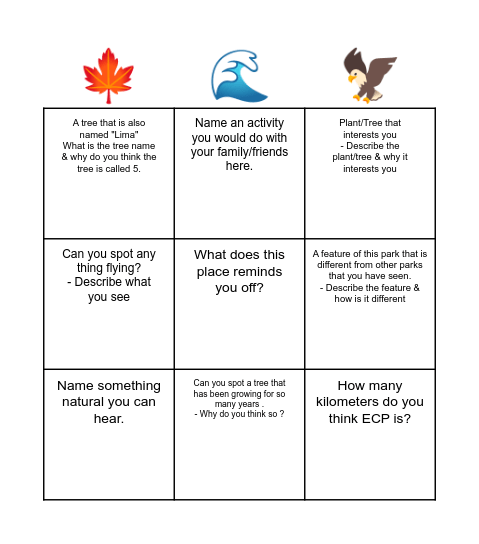 Nature Bingo! Bingo Card