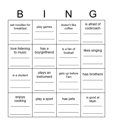 Find someone who............ Bingo Card
