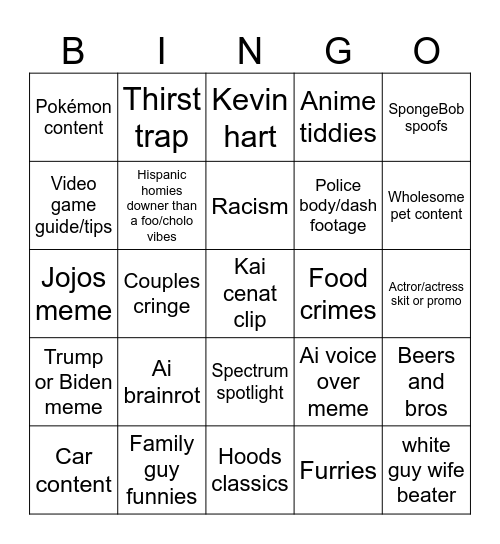 reels brain rot Bingo Card