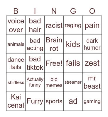 tiktok bingo Card