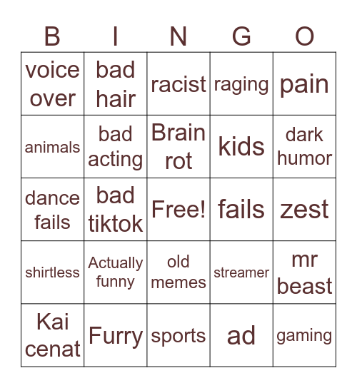 tiktok bingo Card