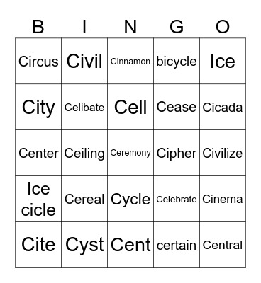 Soft "C" Bingo Card