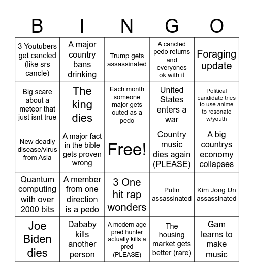 Second half 2024 bingo Card