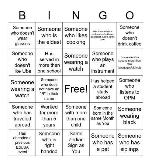 Guidance Counselor Conference 2024 Bingo Card