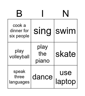 Can you....? Bingo Card