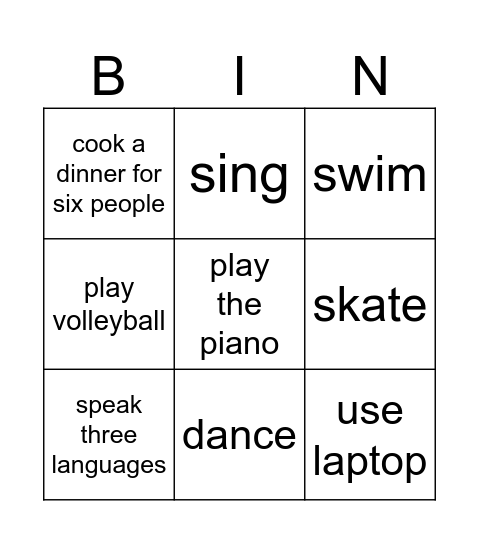 Can you....? Bingo Card