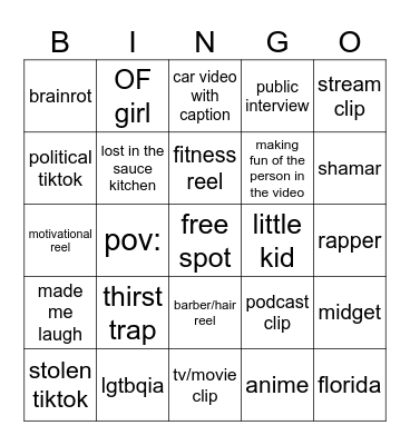 stream bingo Card
