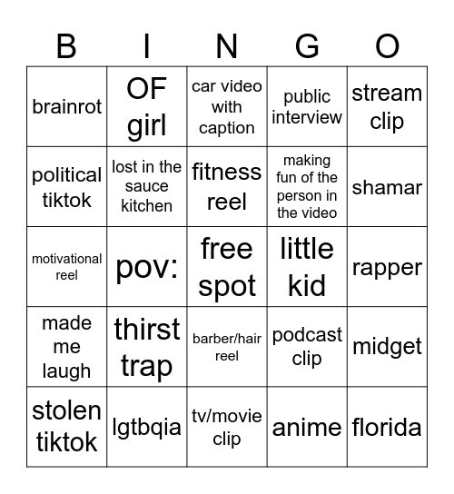 stream bingo Card