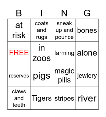 TIGERS Bingo Card