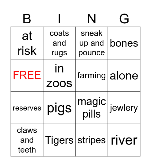 TIGERS Bingo Card