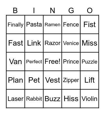 Phonics Bingo Card