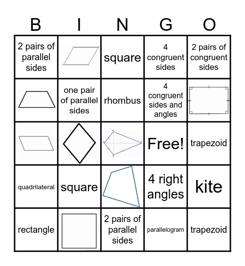 Quadrilateral Bingo Card