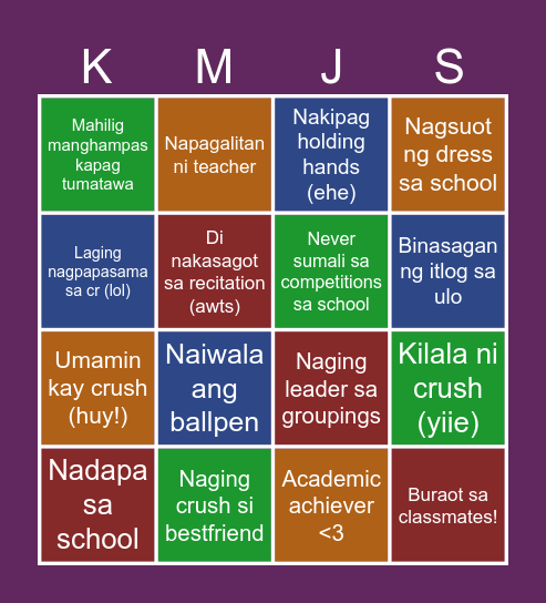 RANDOM LANG! <3 Bingo Card